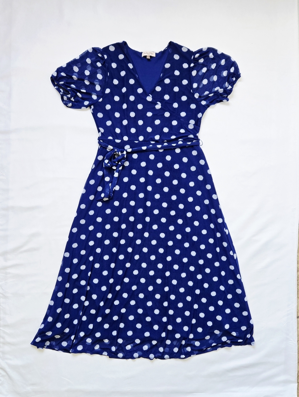 Harlow & Rose Blue Polka Dot Wrap Dress Petite XL Maxi Flowy Tie Waist